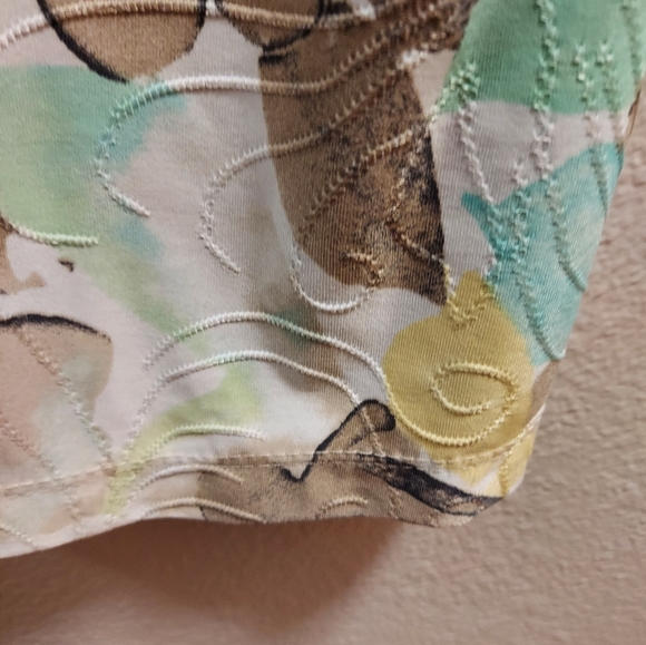 JM Collection Women's Floral Top Yellow Aqua White Career Work Short Sleeve Med - Picture 5 of 6